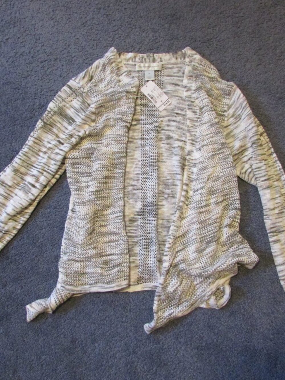 NWT Christopher Banks Medium Beige Olive Open Front Knit Cardigan Sweater